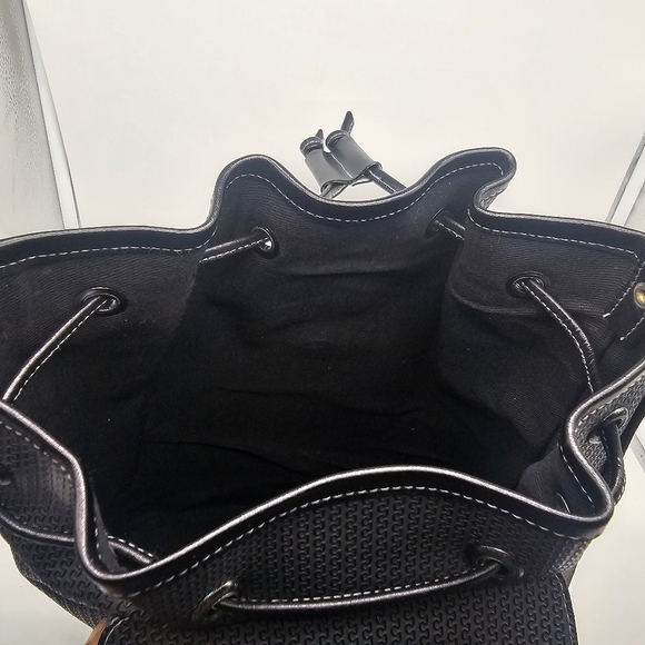 CHARLES JOURDAN Vintage Coated Canvas Black Leather Drawstring Bucket Bag - Picture 13 of 15